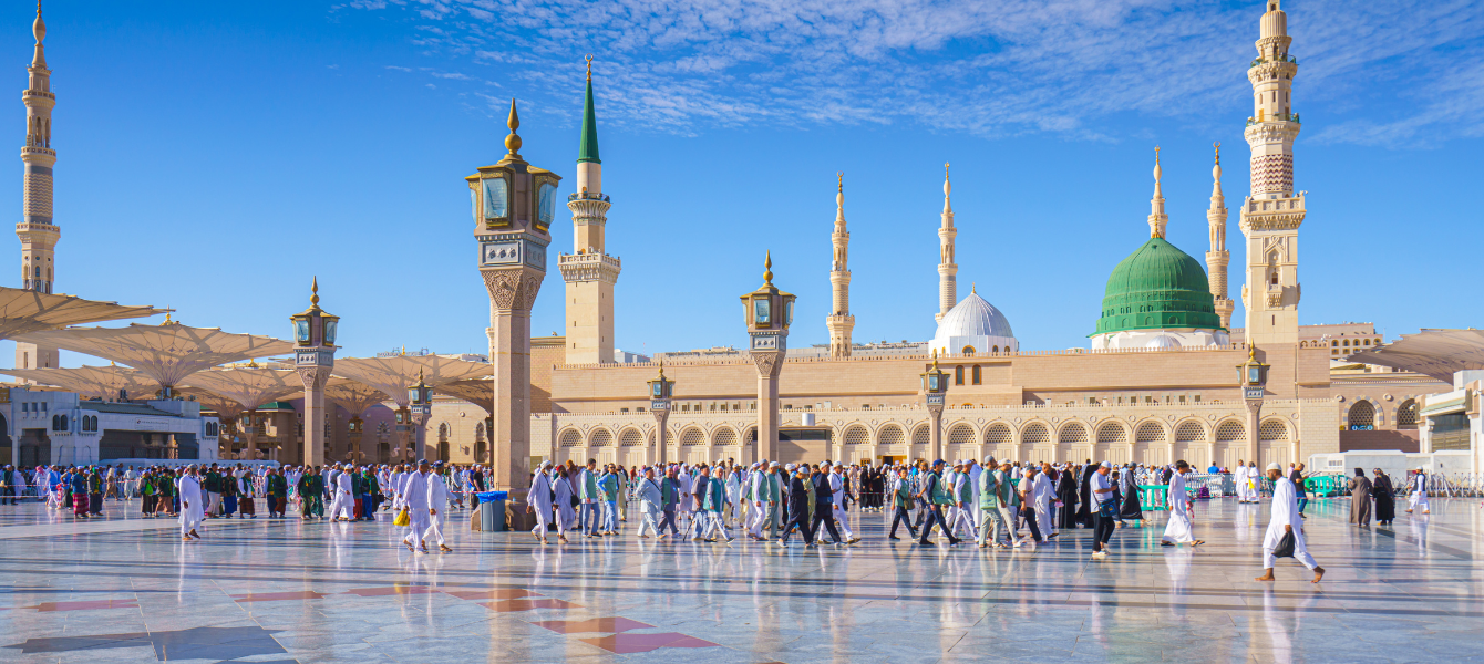 The Prophet's Mosque courtyard in Madinah